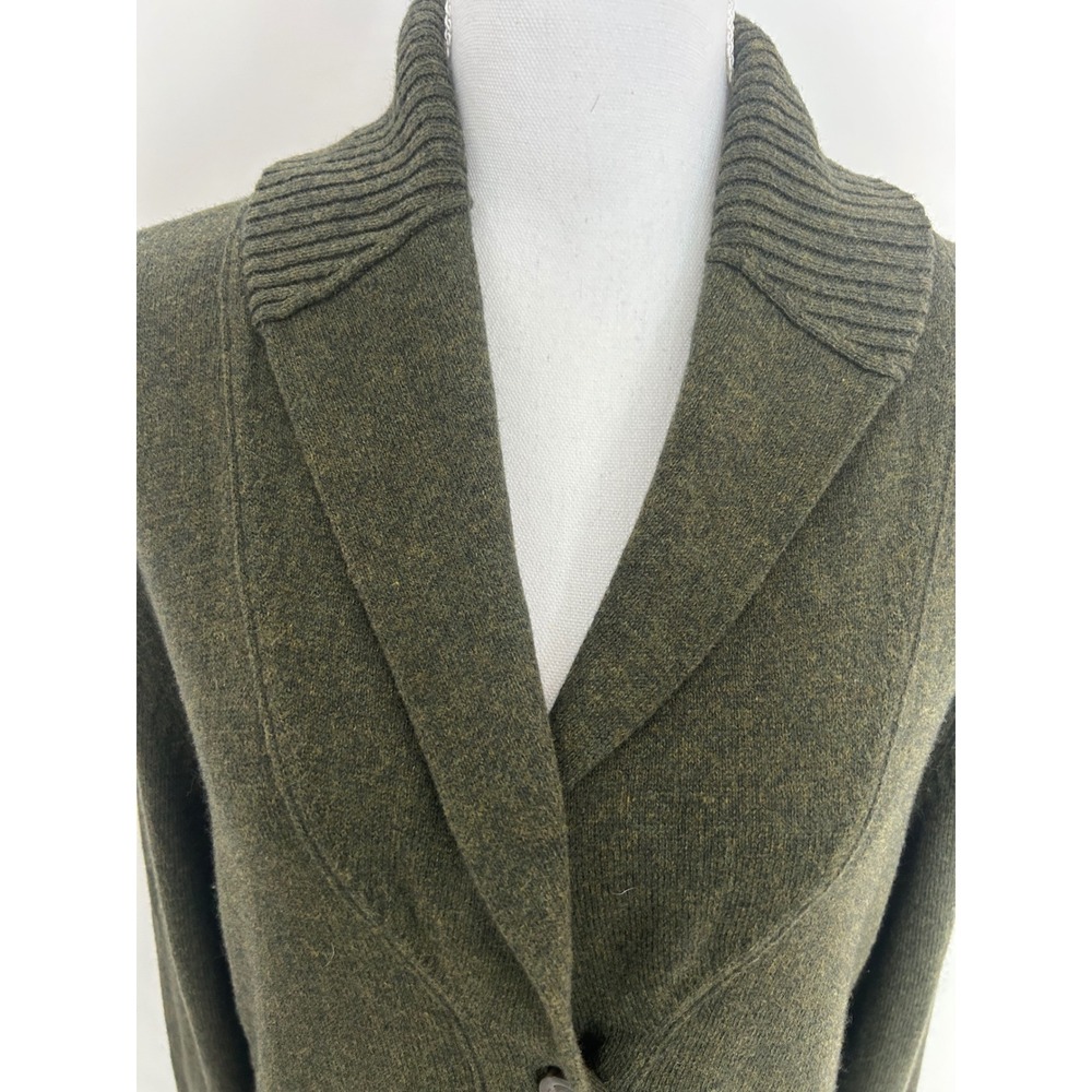 Kate Hill Women XL Olive Green Wool Blend Shawl Collar Button Front Cardigan - Picture 3 of 8
